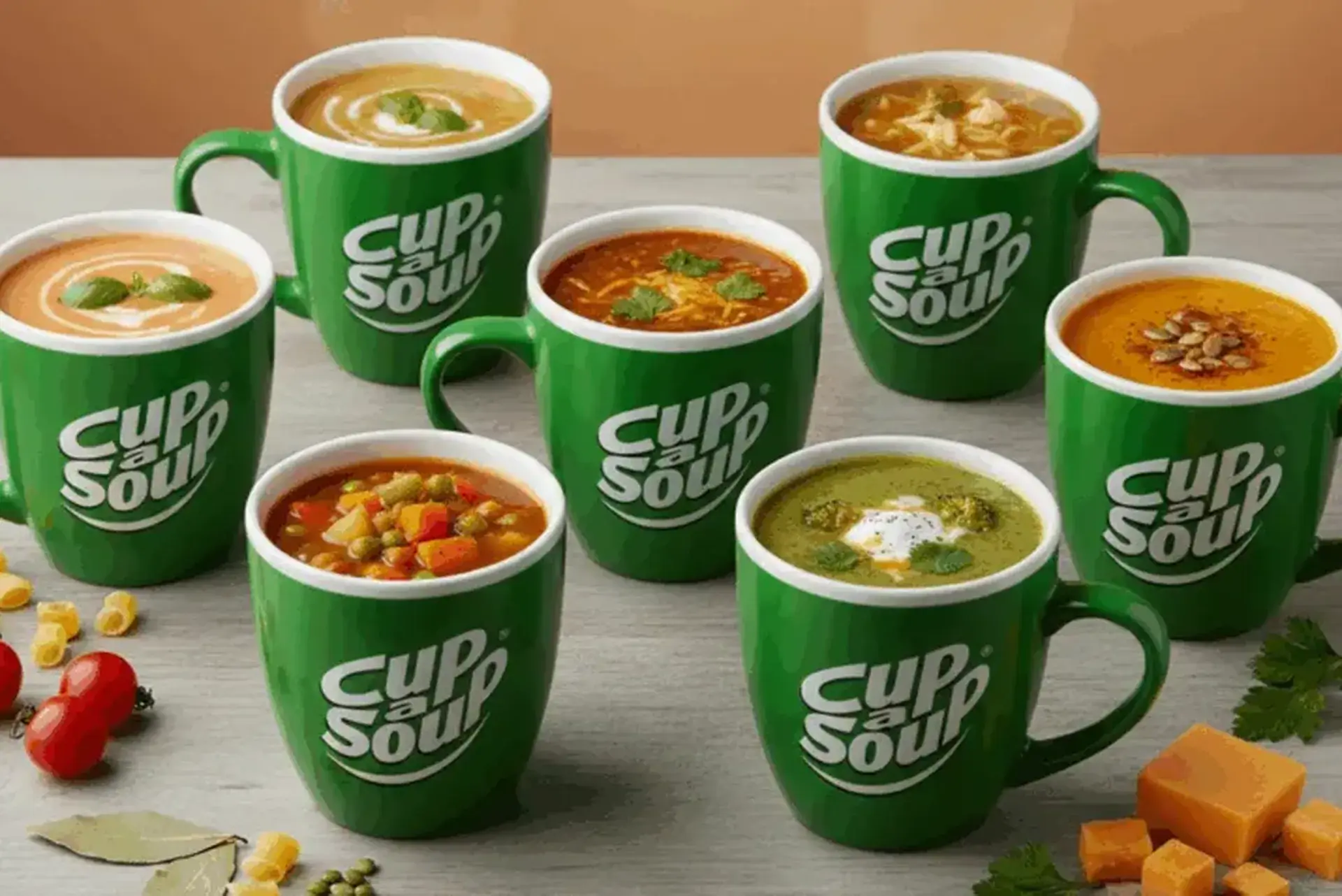 rijkelijk gevulde Cup-a-Soup mokken